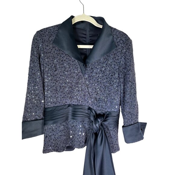 Tadashi Collection Sequined 3/4 Sleeve Blouse With Back Zipper & Bow Accent Size - Picture 1 of 13